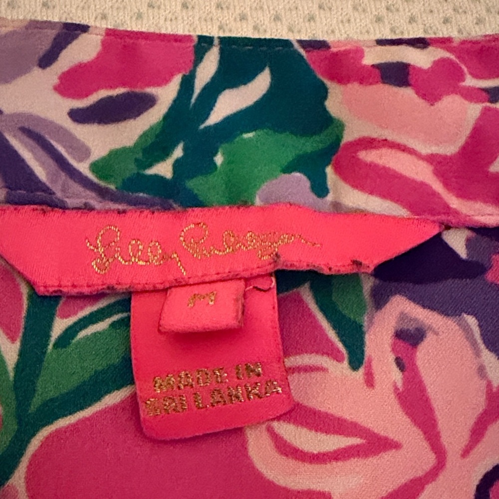 Lilly Pulitzer Pink Purple Green Floral Button-Front Blouse - Picture 2 of 5